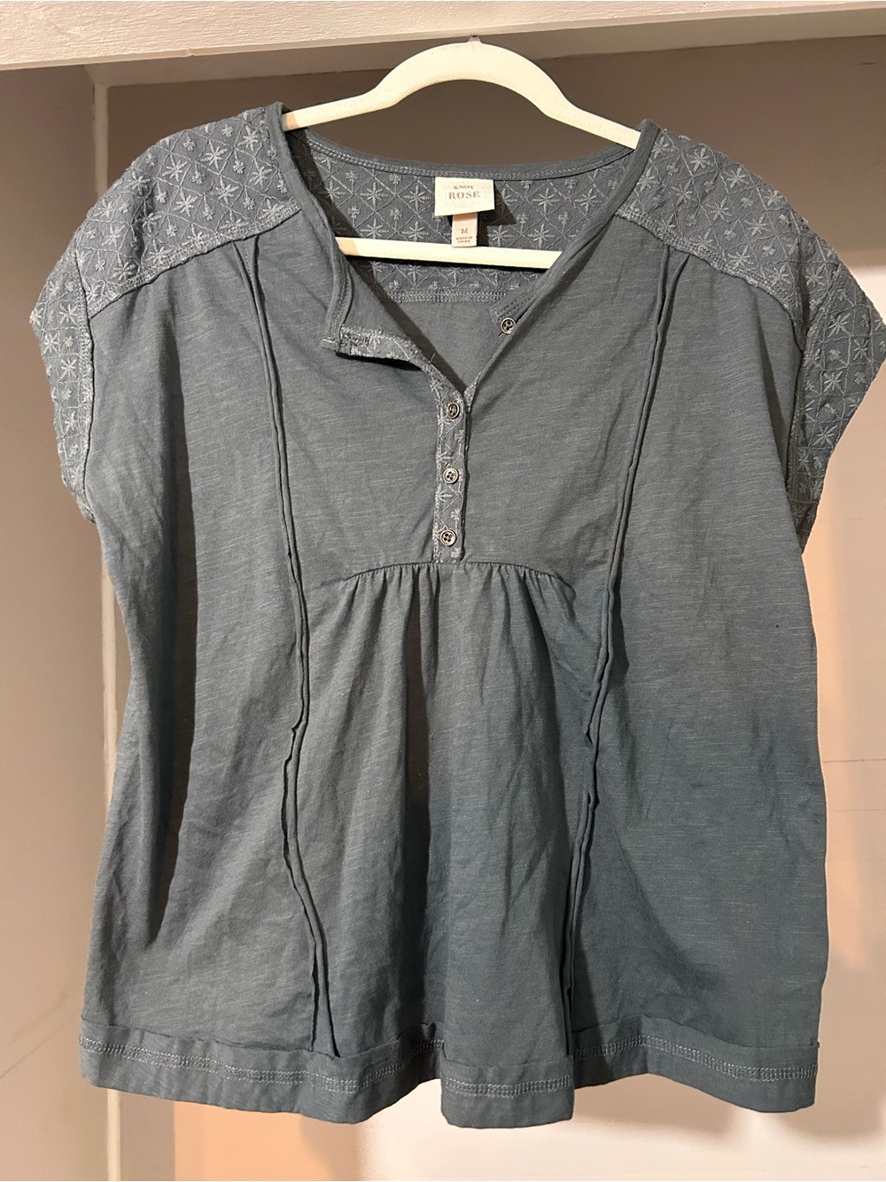 Knox Rose Slate Blue Embroidered Henley Tunic